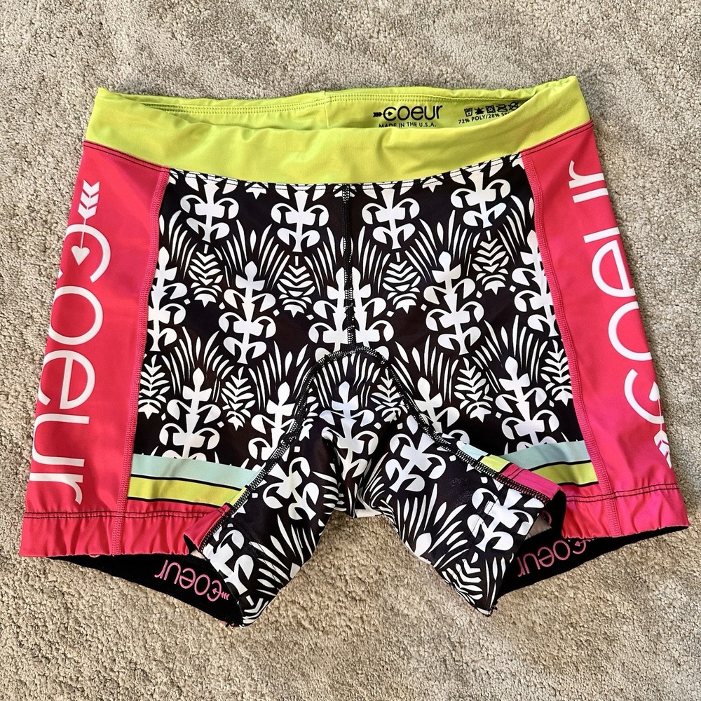 Coeur Cycling Shorts Womens Pink Green Padded Black Bike Shorts USA